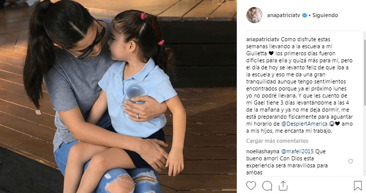 Los primeros días de Giulietta en el colegio fueron especiales. Ana podía llevarla por las mañanas, ahora pasa por ella en las tardes después de salir de Despierta América.