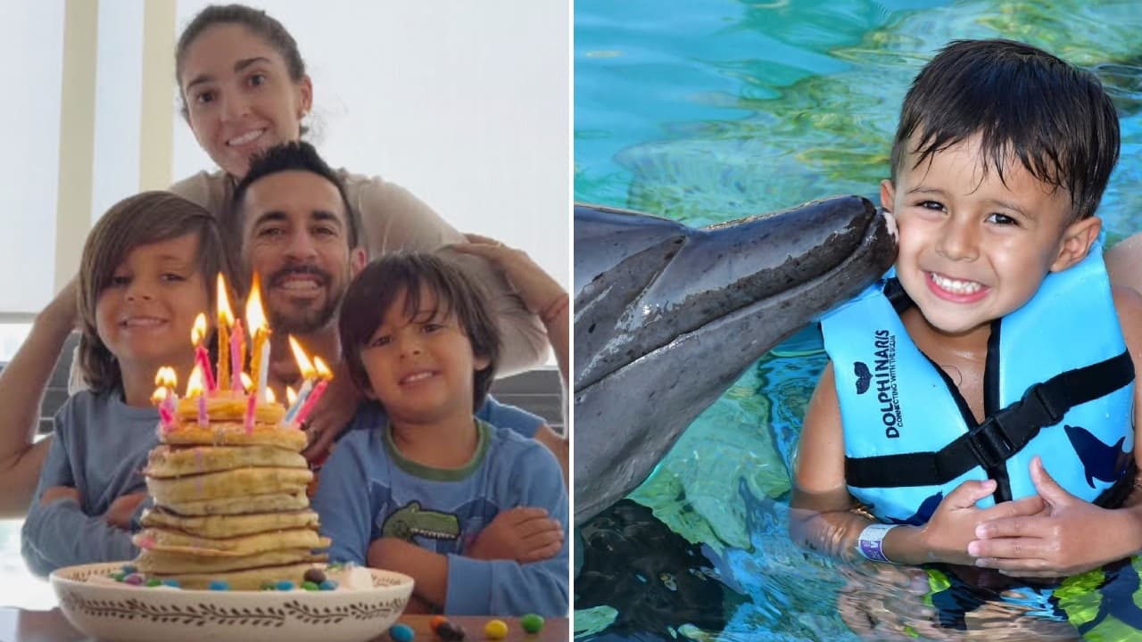 Fernando Navarro, su esposa Sofía Aranda y sus dos hijos Alonso (izquierda) y Emilio (derecha).