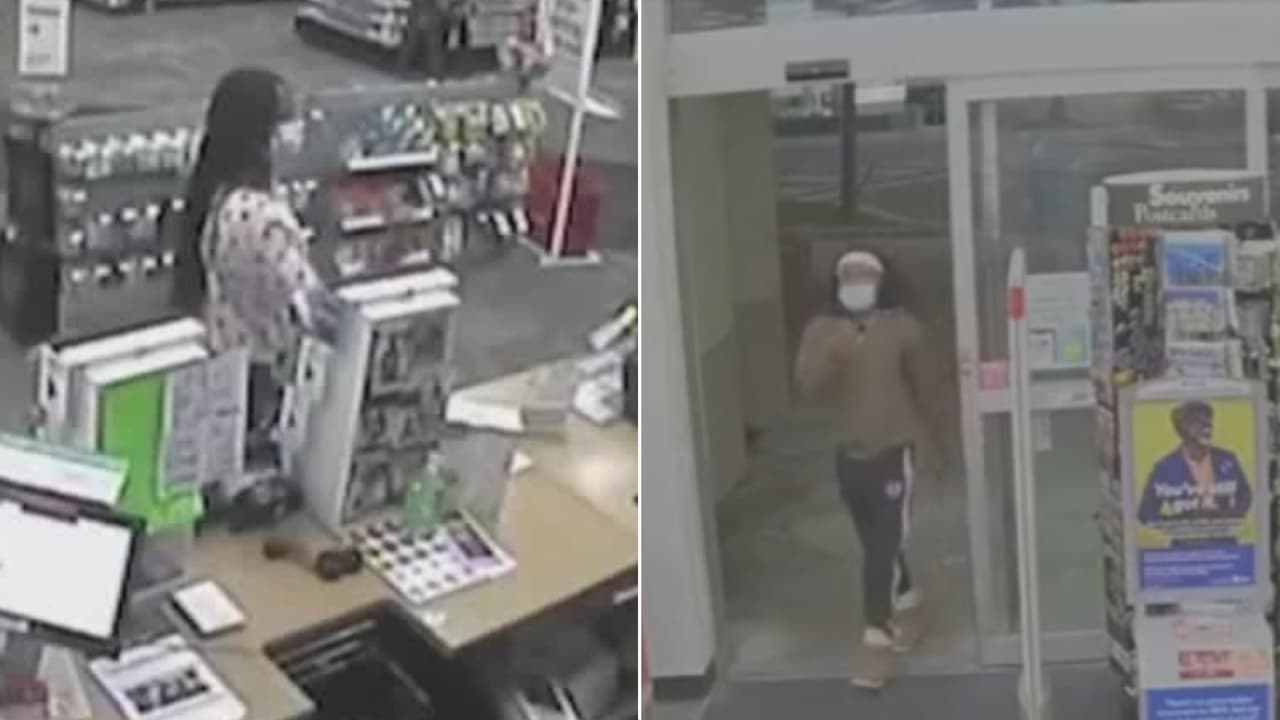 El momento en que dos mujeres asaltan una farmacia y atacan a un empleado con gas pimienta