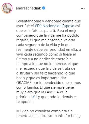 "El mejor compañero que la vida me ha podido regalar", fue parte del mensaje que le dedicó a su médico favorito en el Día Nacional del Esposo.