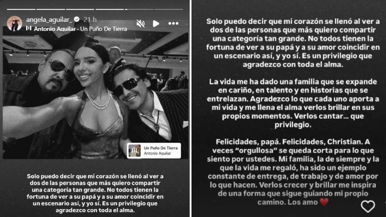 Ángela Aguilar dedica emotivo mensaje a su padre y su esposo.