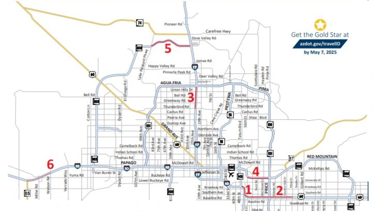 Cierres carreteros en el área de Phoenix para el fin de semana