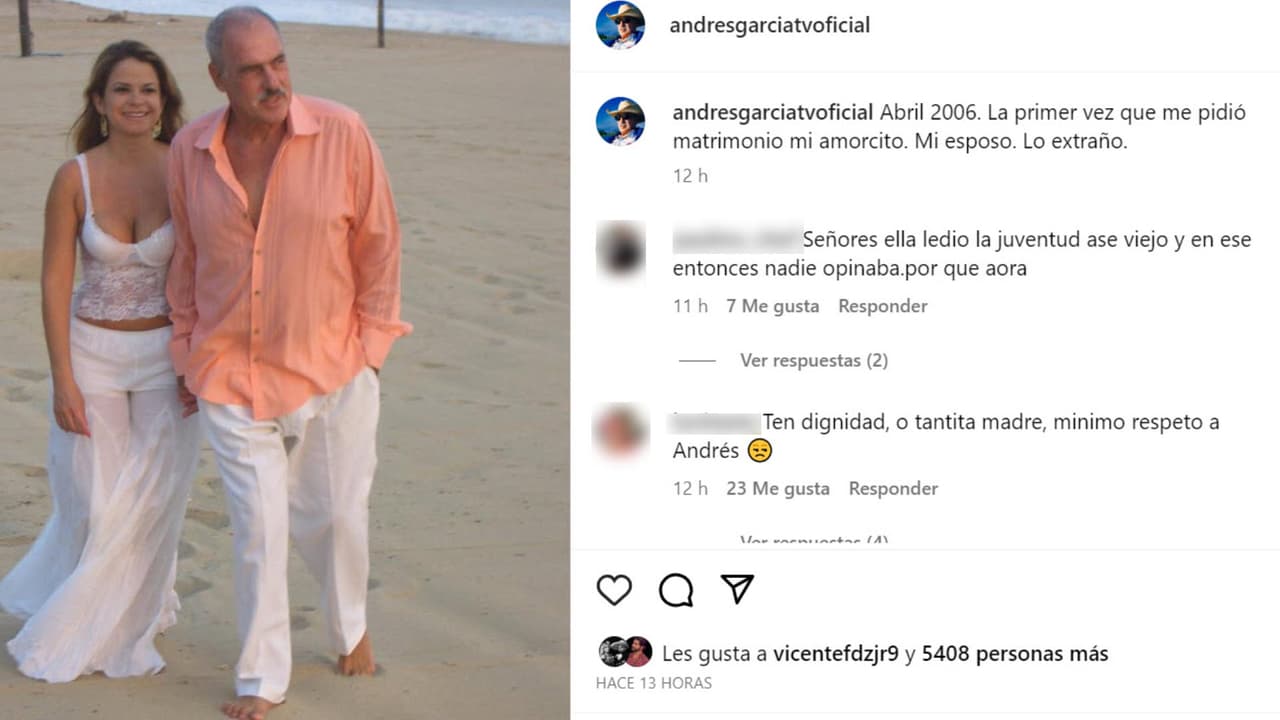 Margarita Portillo, viuda de Andrés García, publicó esta foto del día en que él "por primera vez" le pidió matrimonio en abril de 2006.