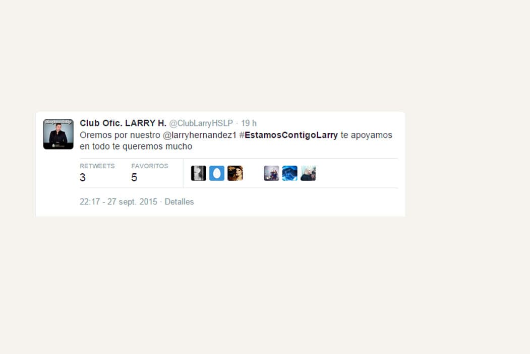 #estamoscontigoLarry es uno de los hashtags más usados en Twitter para demostrar su cariño hacia el cantante.