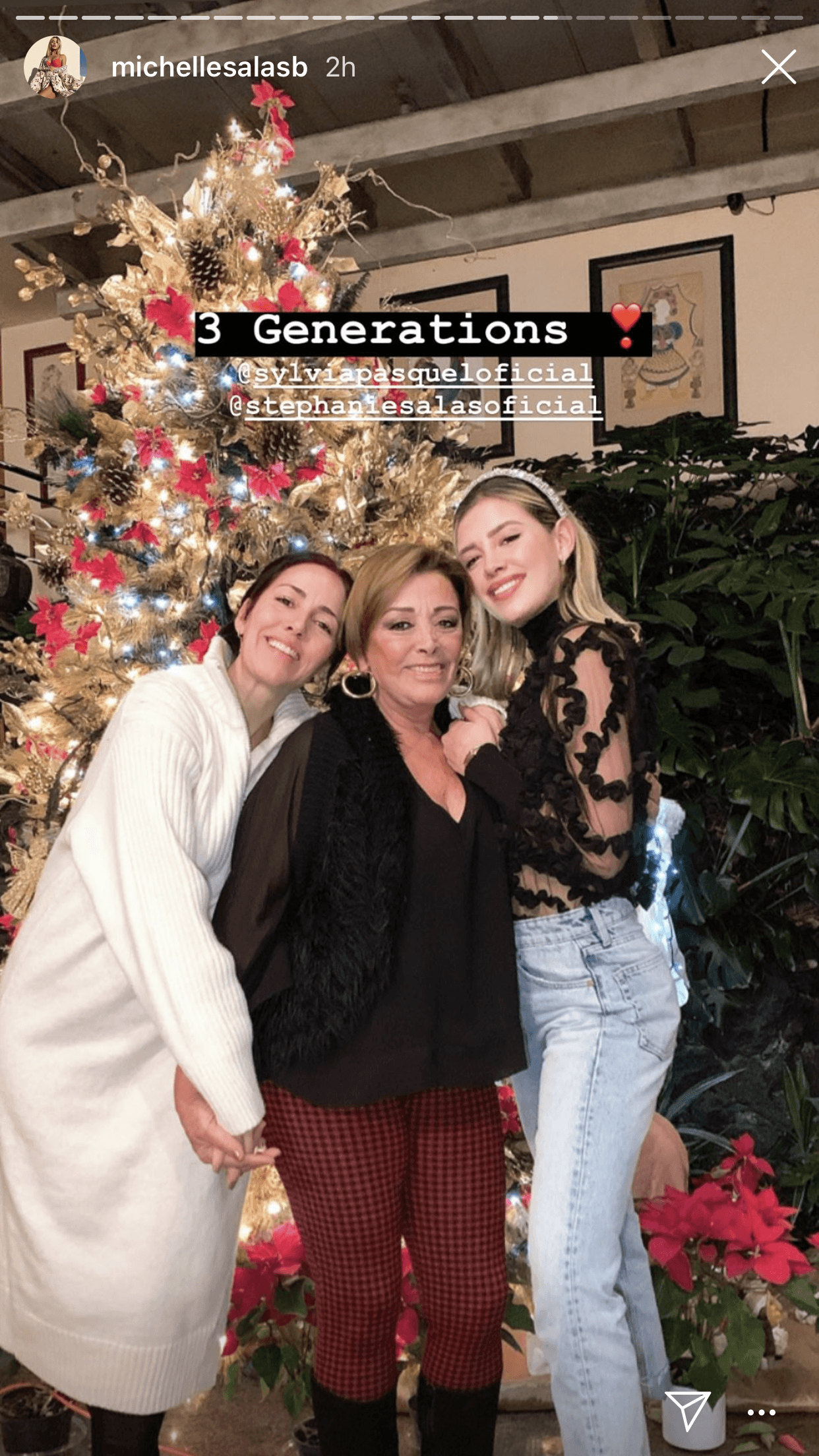 Y publicó esta foto con su madre, Stephanie Salas, y su abuela, Sylvia Pasquel. La acompañó del texto: "3 generaciones".