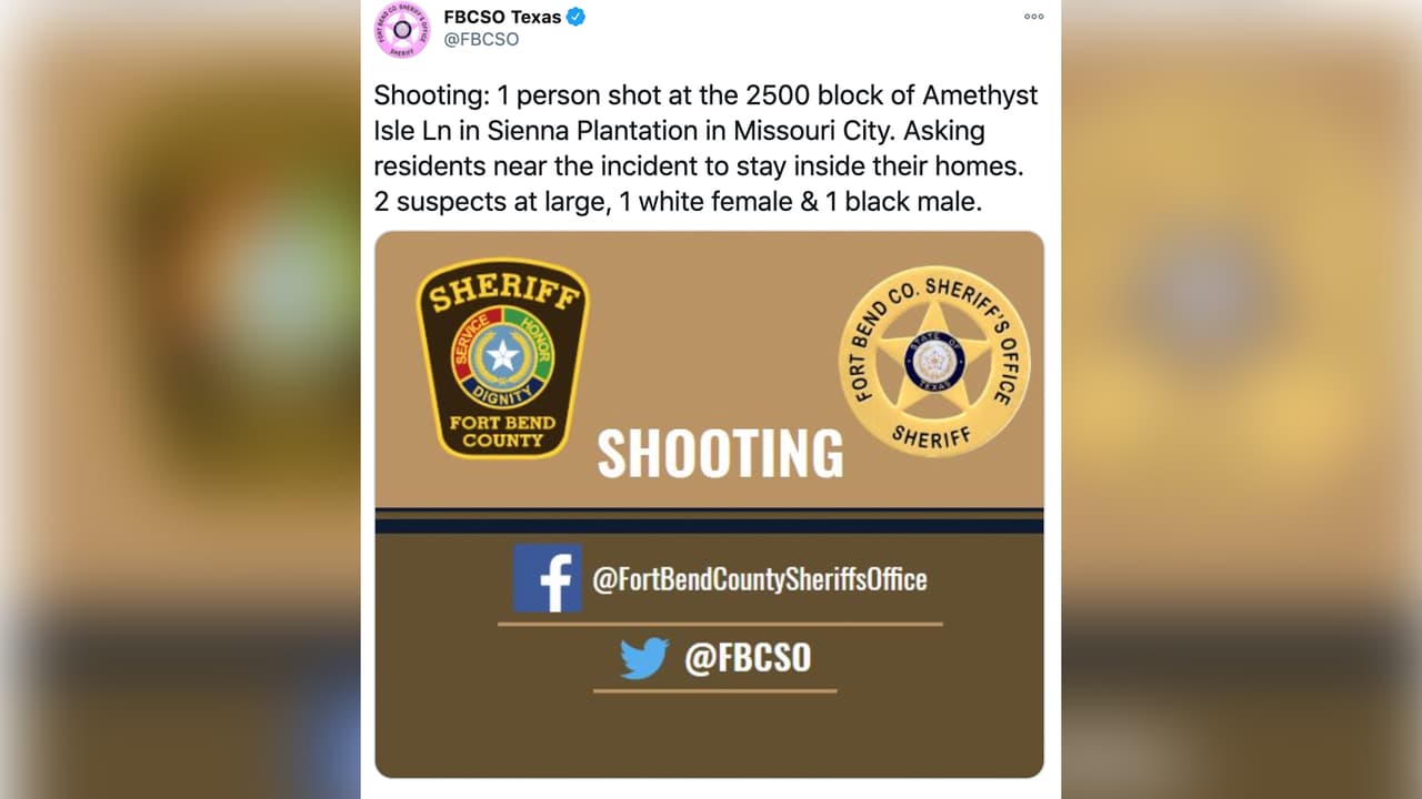 Las autoridades han pedido a los residentes de la cuadra 2500 de Amethyst Isle Ln en Sienna Plantation en Missouri City, que se mantentan dentro de sus casas.