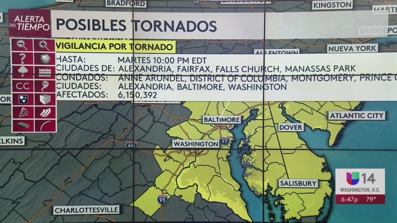 Emiten alerta por tormentas severas y tornados para el área de Washington DC