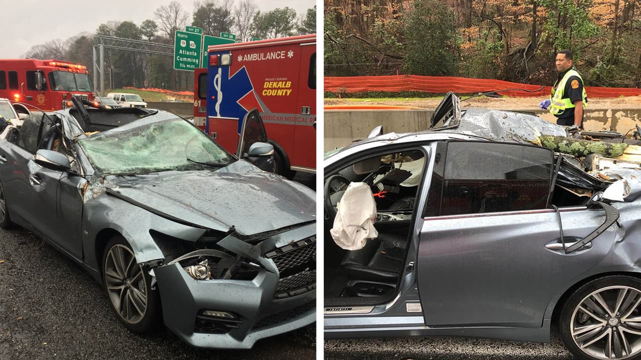 Captan en video el momento en que árbol cae sobre auto y lo destroza