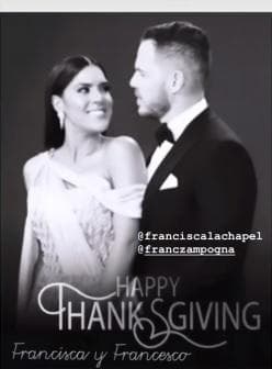 Este año Francisca agradeció por recibir en su vida a "un hombre tan bueno" y "por abrir el camino para que yo pueda 
<a href="https://www.univision.com/shows/despierta-america/la-tierna-dedicatoria-de-francisca-a-francesco-en-este-dia-de-accion-de-gracias-que-incluye-su-mas-grande-anhelo-fotos" target="_blank">crear una familia</a> hermosa, que espero que sea feliz y llena de mucha salud".
