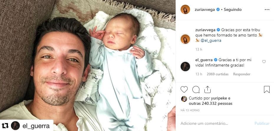 Zuria volvió a compartir la imagen publicada por su esposo, misma donde la actriz le agradeció "por esta tribu que hemos formado".