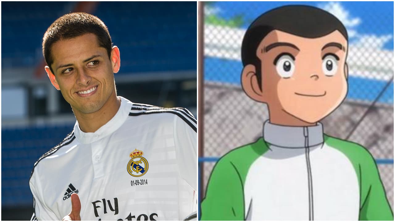 <b>Javier Hernández y Bruce Harper</b>
<br>El mexicano durante su presentación con el Real Madrid, deja una gran semblanza con Bruce Harper, personaje de la serie de manga y anime 'Supercampeones'. Mejor parecido, imposible, aparte ambos son futbolistas en sus respectivos papeles.