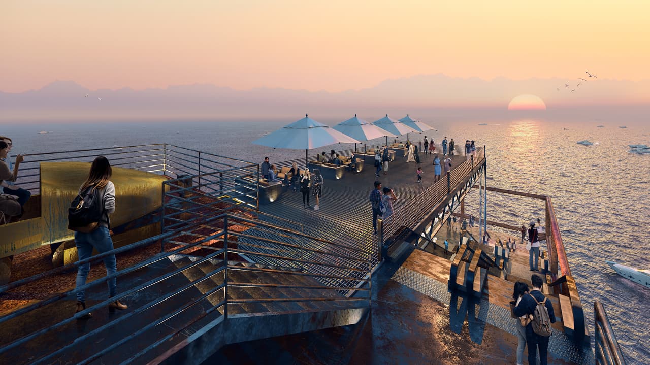 La puesta de sol desde la lujosa plataforma. Arabia Saudita recibe millones de visitantes musulmanes que cada año peregrinan a la ciudad santa de La Meca, sin embargo, no tiene la notoriedad de otros destinos turísticos mundiales. 
<br>
<br>Esto podría deberse entre otras cosas a 
<a href="https://www.univision.com/noticias/mundo/la-onu-encuentra-pruebas-creibles-para-implicar-al-principe-saudi-en-el-asesinato-de-kamal-khashoggi-y-pide-investigacion"><u>los episodios relacionados con violaciones de derechos humanos</u></a> y a las estrictas leyes conservadoras que regulan las actividades de las mujeres. 
<br>