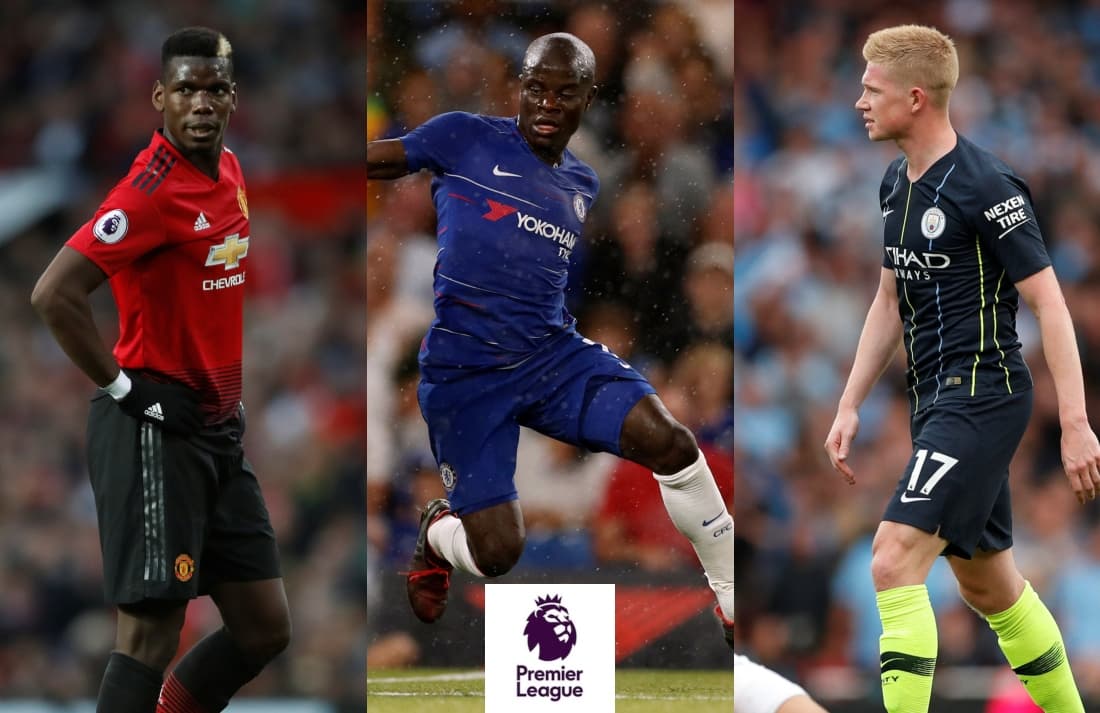 <b>Mediocampo: </b>Paul Pogba (Manchester United), N'Golo Kanté (Chelsea), Kevin De Bruyne (Manchester City).