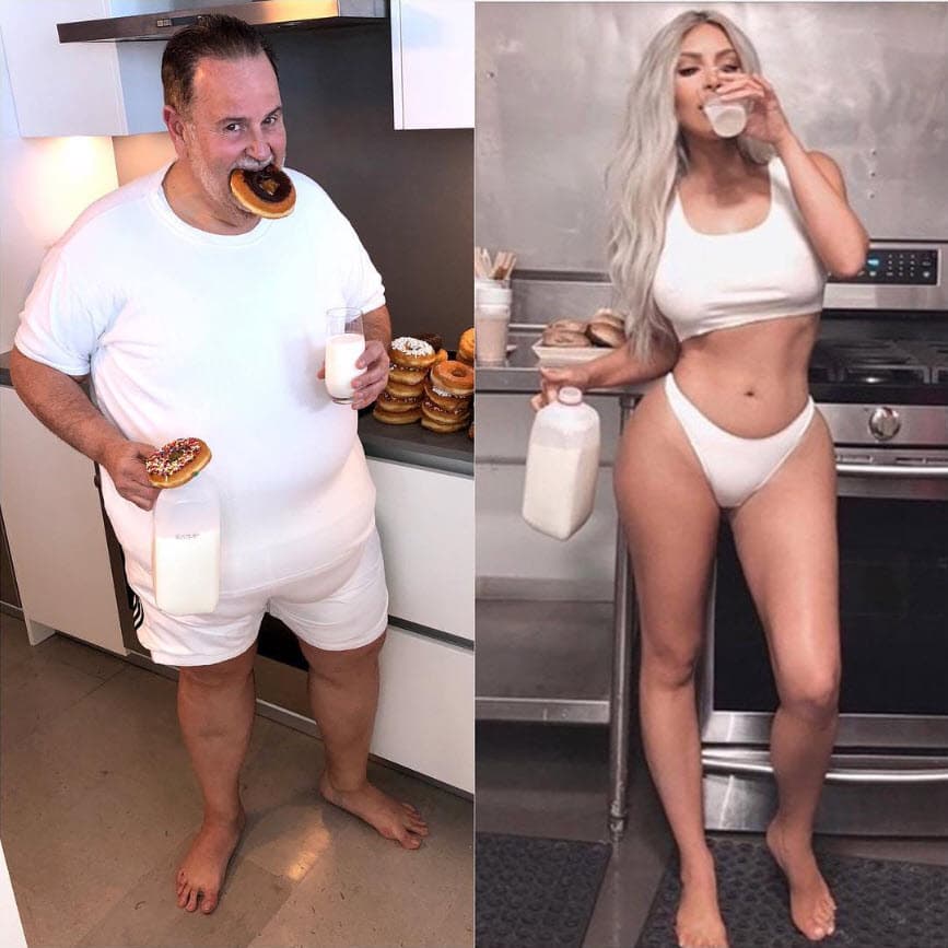 "¿Quién luce mejor? ¿Kim Kardashian o yo?", fue el texto que acompañó esta divertida foto donde trata de imitar a la famosa empresaria.