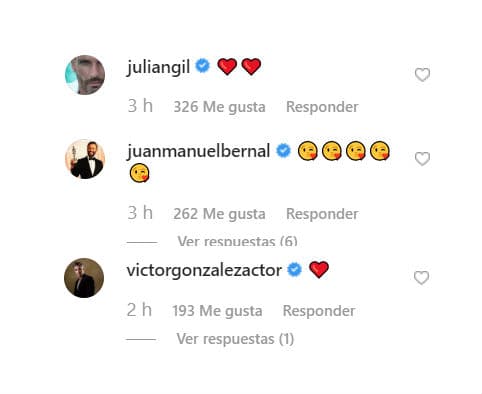 Las fotografías generaron también la reacción de diversos famosos como los actores Julián Gil, Juan Manuel Bernal y Víctor González.