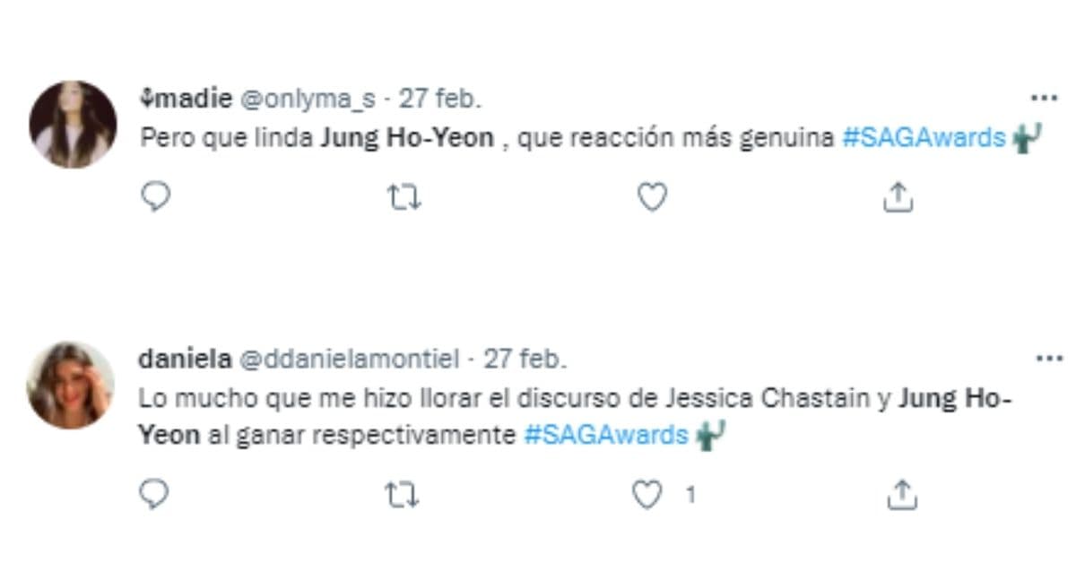 reacciones en Twitter al premio de HoYeon Jung por mejor actriz en premios SAG 2022