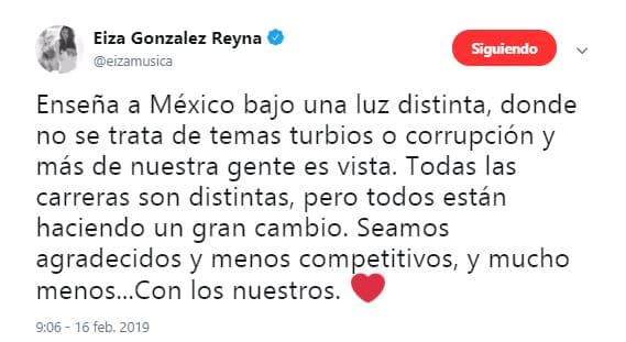 La también cantante finalizó su publicación reiterando que habría que ser menos competitivos, principalmente entre compatriotas.