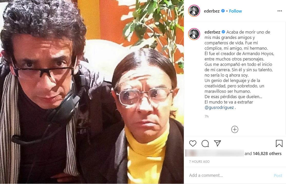 A través de una publicación en Instagram, el comediante y productor contó que fue el 
<b>creador de su personaje Amando Hoyos</b>.
<br>
