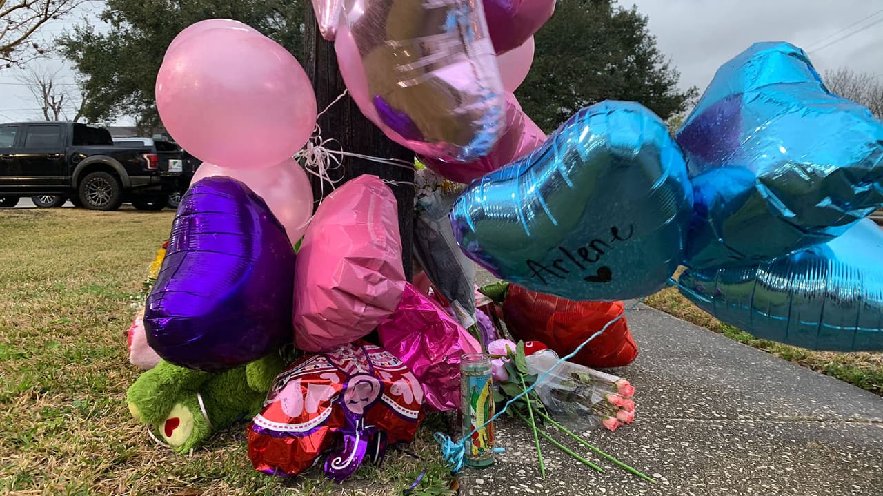 Decenas de personas se reunieron en la cuadra 2900 de Woodridge Drive y Village Way, al noreste de Houston, para recordar a Arlene con globos, veladoras y peluches.
