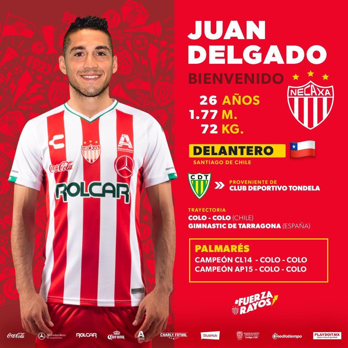 Necaxa ha confirmado la contratación del chileno Juan Delgado, quien venía de jugar en el Tondela de Portugal.
