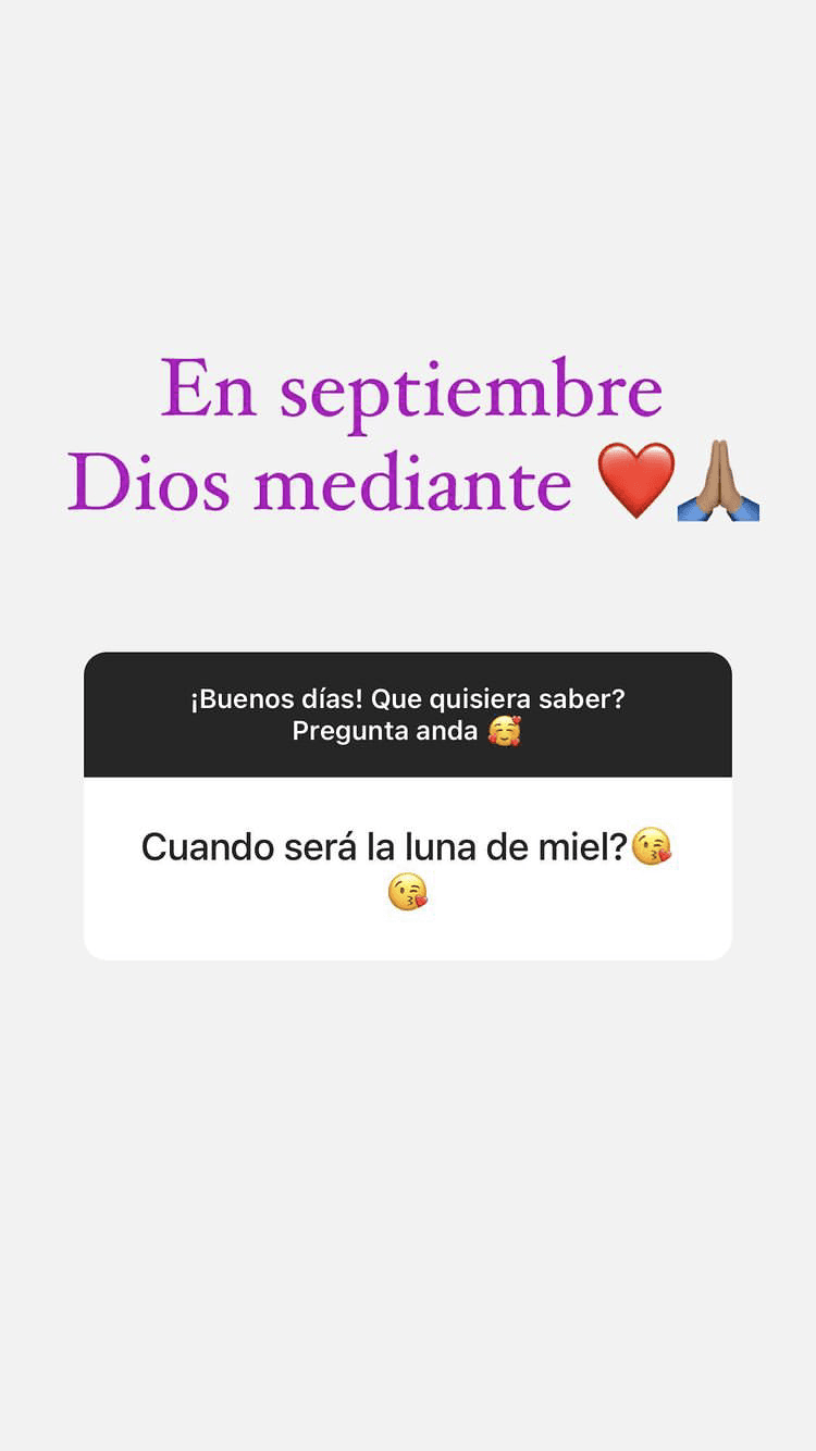 Incluso ya reveló la fecha en la que ella y Francesco disfrutarán el uno del otro en algún lugar que todavía no nos revela, pero que seguramente será muy romántico.