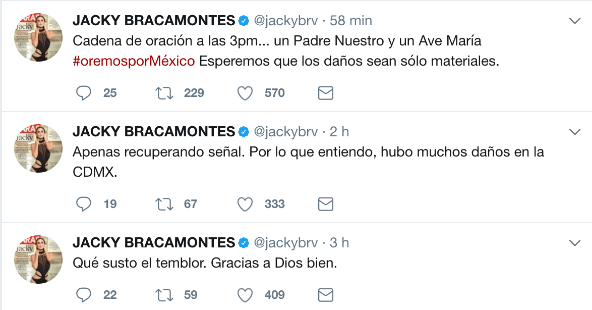 La actriz mexicana Jacqueline Bracamontes invitó al pueblo a encadenarse en oración.