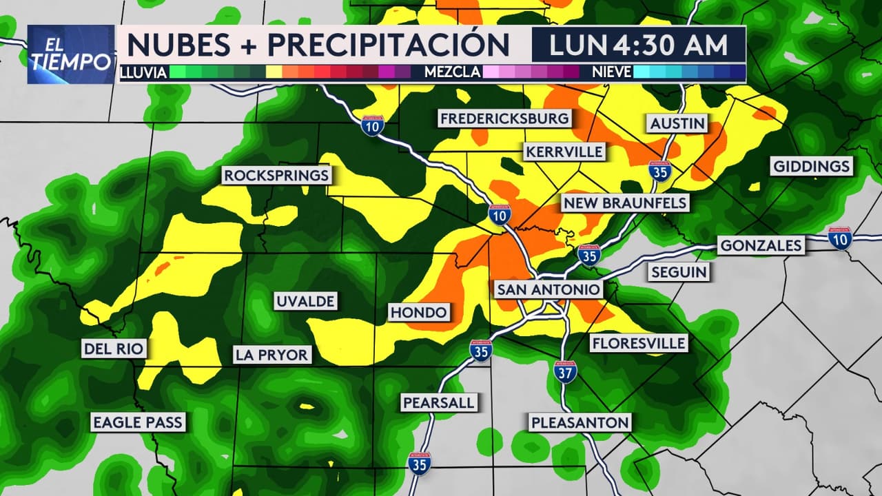Aproximadamente a las 4:30 a. m., San Antonio experimentará las tormentas más intensas con la llegada de este nuevo frente frío.