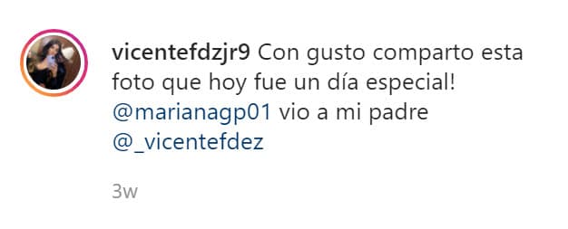 "¡Con gusto comparto esta foto que hoy fue un día especial! Mariana González 
<b>vio a mi padre Vicente Fernández</b>", escribió. 
<br>