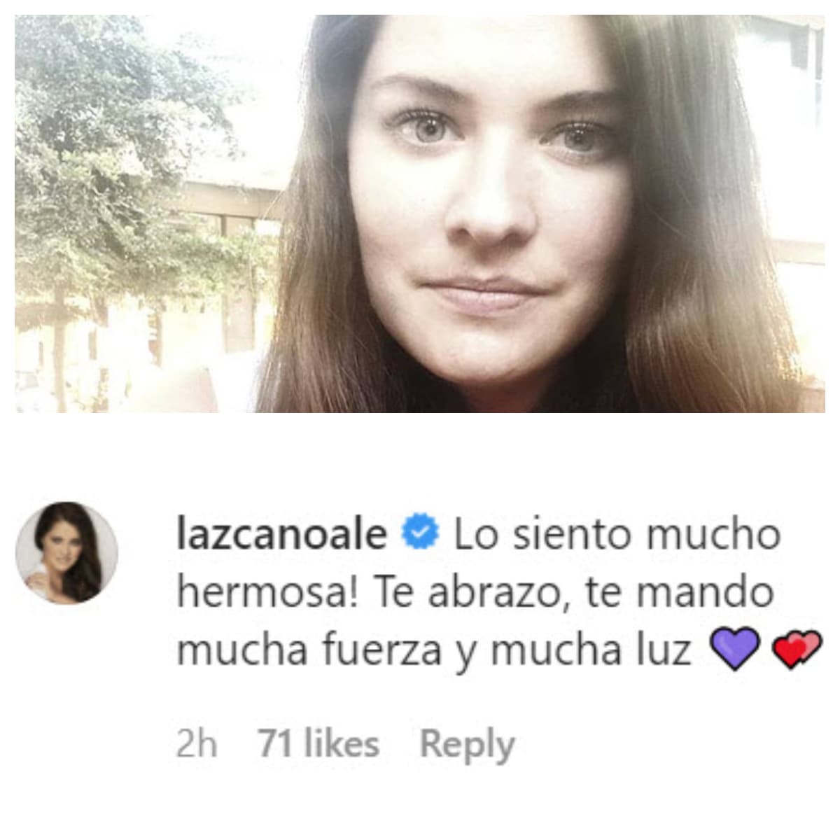 La actriz 
<b>Alejandra Lazcano</b> también se unió a las condolencias. "¡Lo siento mucho hermosa! Te abrazo, te mando mucha fuerza y mucha luz".
<br>
