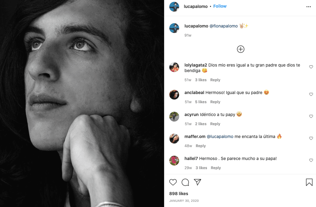 En las imágenes tomadas por su hermana que el joven de 21 años ha subido a sus redes sociales, sus seguidores han comentado en repetidas ocasiones su parecido con 
<a href="https://www.univision.com/famosos/eduardo-palomo-y-la-triste-coincidencia-que-persiguio-a-tres-de-sus-protagonistas-fotos">Eduardo Palomo</a>.