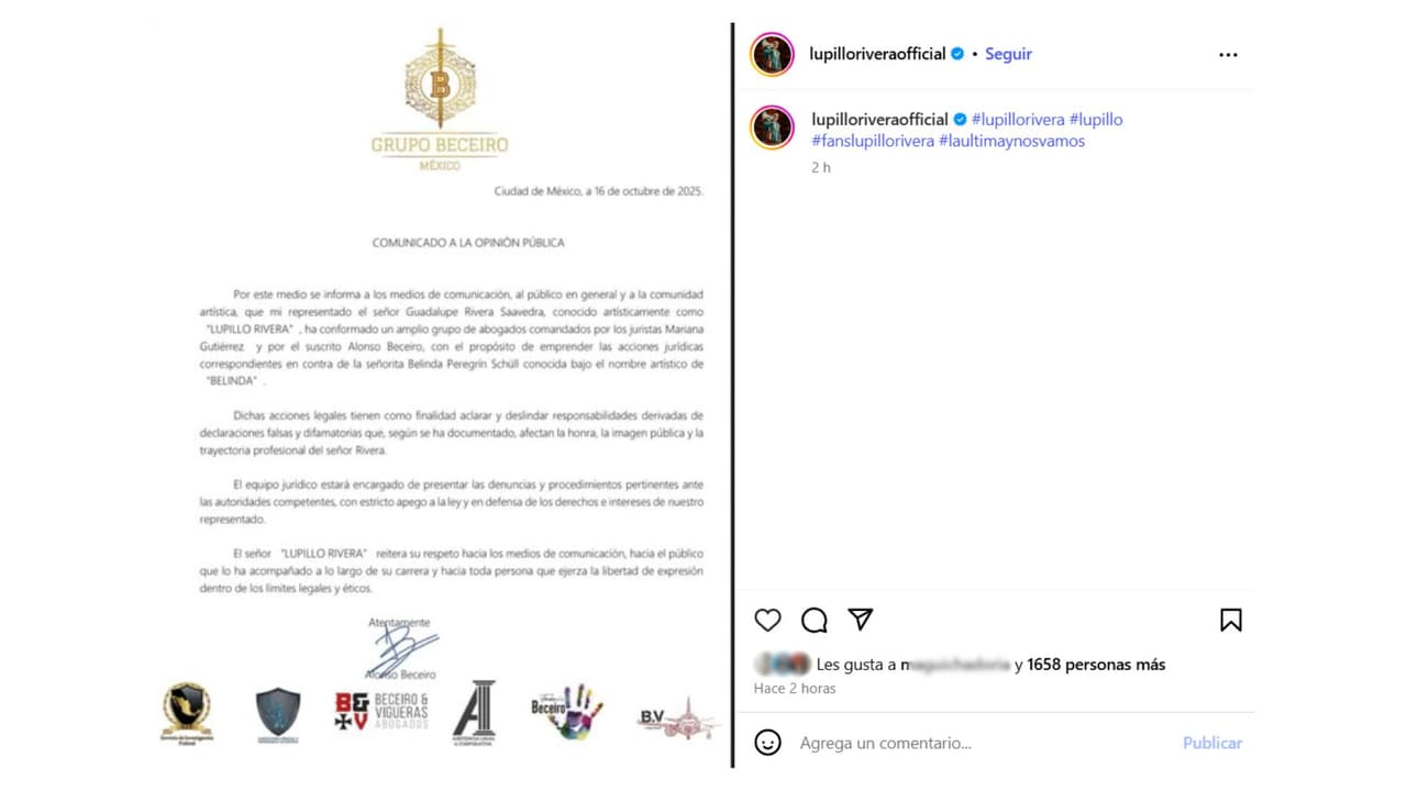 Lupillo Rivera lanza comunicado en medio de polémica con Belinda.