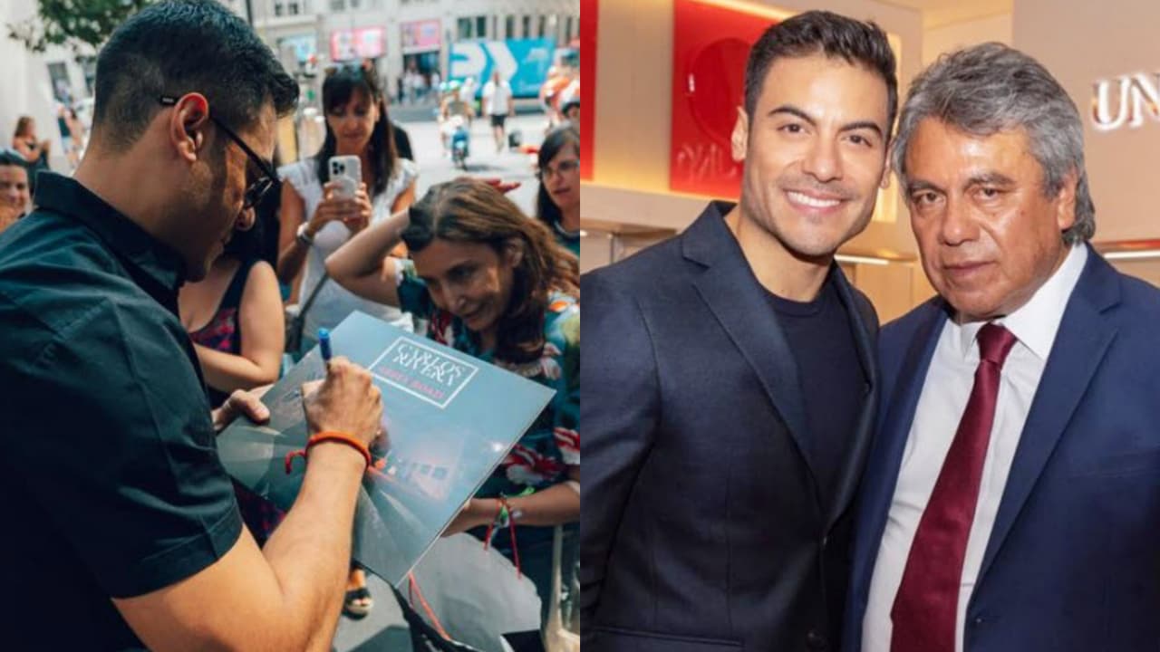 Carlos Rivera publicó este sábado 27 de agosto que estaba en España (izquierda) mientras que en México se dio a conocer la muerte de su padre.