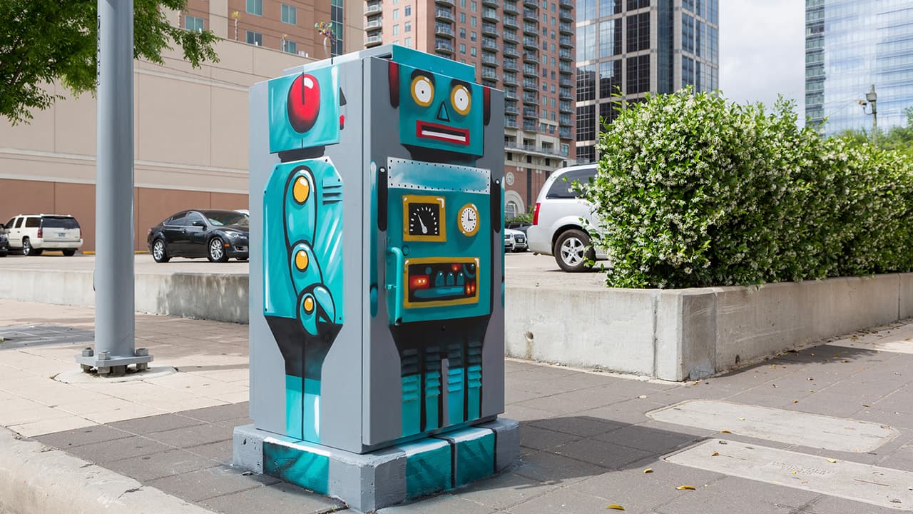 Título de obra: Robotics - Blue Robot
<br>Artistas: Mez Data y w3r3on3
<br>Ubicación: Crawford y Dallas