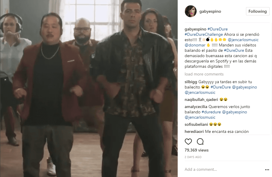 Gaby Espino sorprendió a sus seguidores con una publicación para apoyar al padre de Nickolas. Así es como Espino tuvo un lindo gesto para promocionar en sus redes sociales el vídeo de " Dure dure", mismo que Jencarlos grabó a dueto con Don Omar.