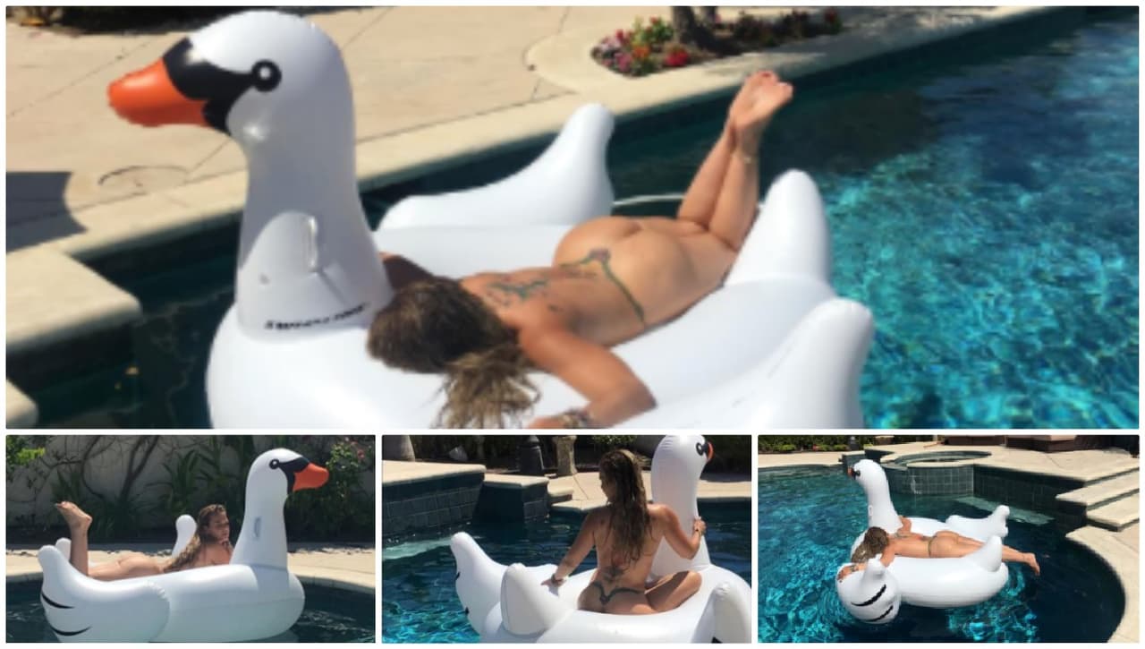 Niurka Marcos no dejó lugar a la duda: le encanta tomar el Sol, en su casa y si es flotando sobre este hermoso cisne mucho mejor.