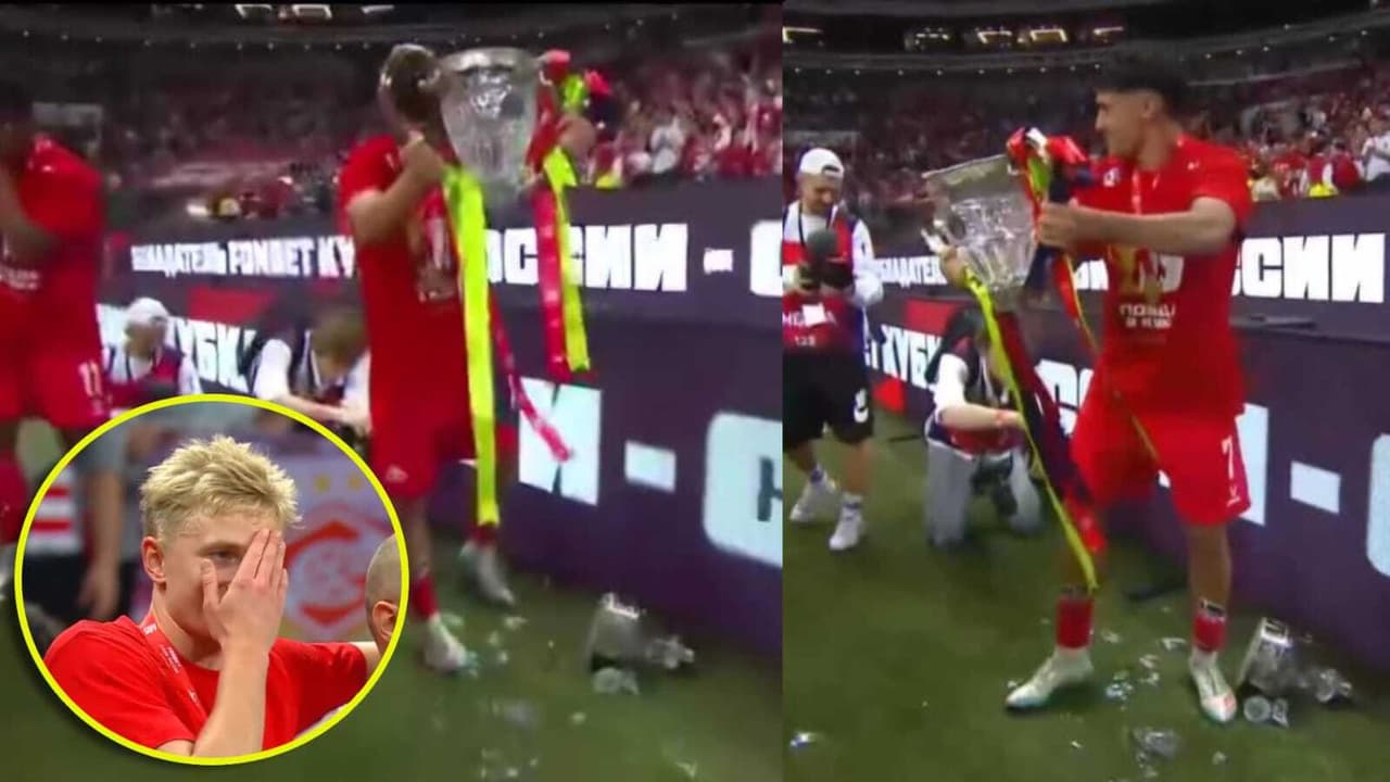 ¡Insólito! Spartak de Moscú es campeón y jugador rompe el trofeo