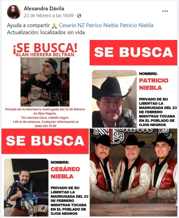 Amigos y familiares buscaban a integrantes de Los Rivales del Norte.