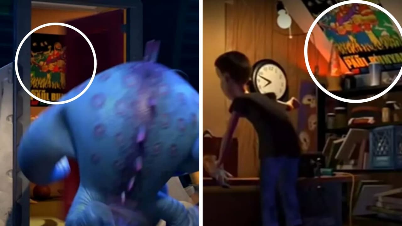 En 'Monsters Inc.' existen varios elementos de 'Toy Story' y uno de los más curiosos, es que por algunos segundos es visible un poster que es idéntico al que tiene Sid en su cuarto, lo cual da fuerza a la teoría de que ambos filmes están conectados.