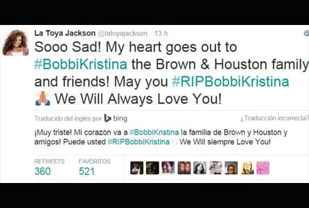 LaToya Jackson, hermana de Michael Jackson, también le dedicó unas palabras a la fallecida joven.