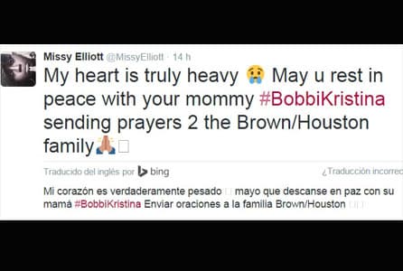 Missy Elliot se sumó a las personalidades que dieron el pésame a los familiares de la joven de 22 años.