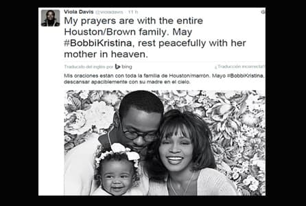 Viola Davis publicó un lindo mensaje para la joven y una foto de los tiempos felices de Bobby Brown, Whitney Houston y 'Krissi'.