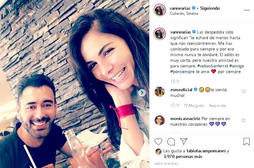 Vanessa Arias, quien junto a Alejandro Sandí fue 
<b><a href="https://www.univision.com/famosos/el-duo-rio-roma-denuncia-por-segunda-vez-un-robo-en-mexico-van-19-famosos-victimas-de-la-delincuencia-en-2019-fotos" target="_blank">víctima de la delincuencia</a></b> en el Nevado de Toluca, compartió que Ferrat fue una persona importante en su vida: "
<b>Me has cambiado para siempre </b>y por eso mismo nunca te olvidaré. El adiós es muy corto, pero nuestra amistad es para siempre".
