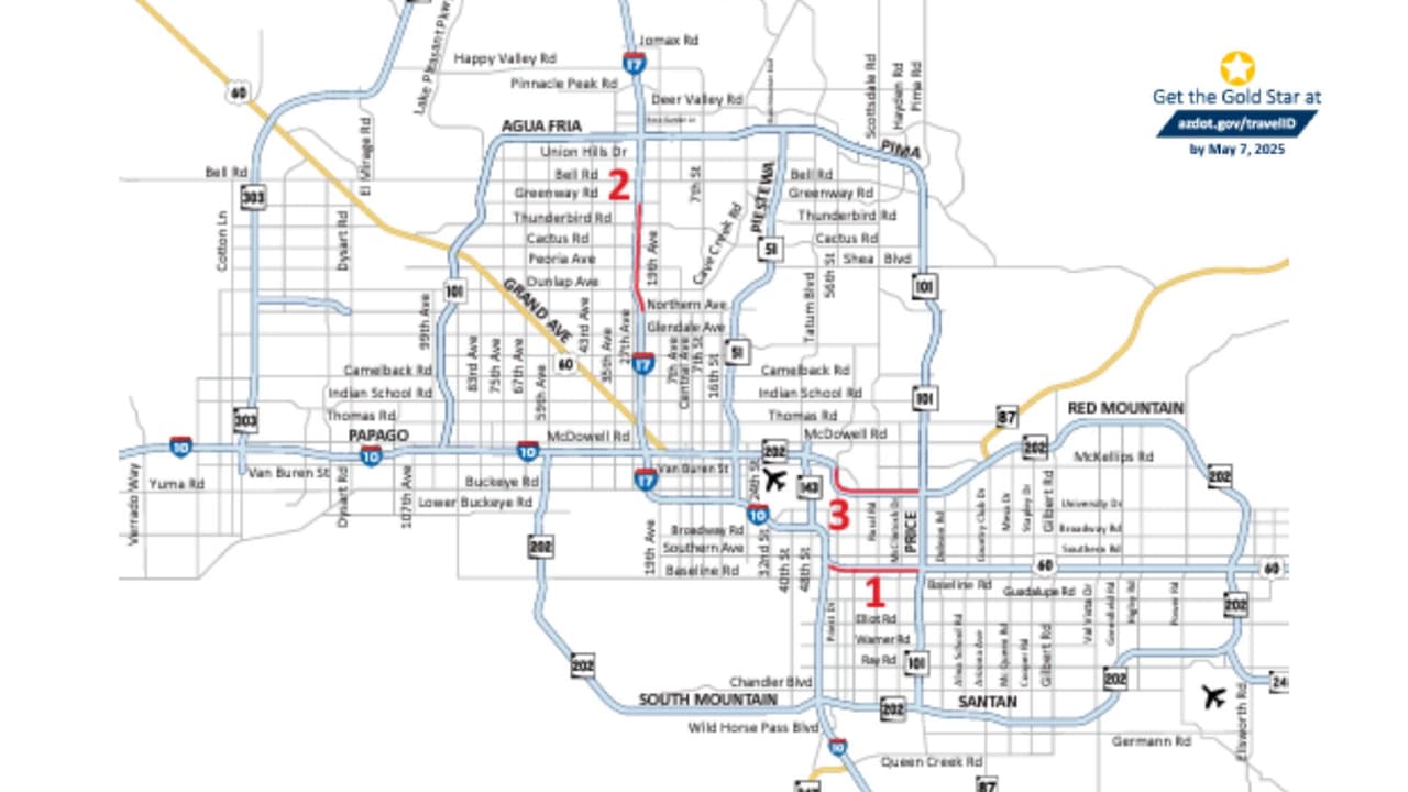 Cierres carreteros para el fin de semana en el área de Phoenix