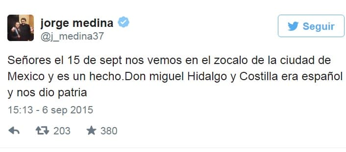 El vocalista de La Arrolladora publicó que uno de los héroes de la Independencia de México era español, pero eso es mentira, pues Miguel Hidalgo y Costilla nació en Pénjamo, Guanajuato en México. ¡Pobre Jorge!
