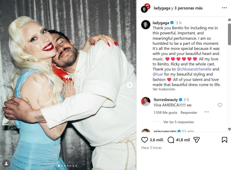 Lady Gaga envía mensaje a Bad Bunny.
