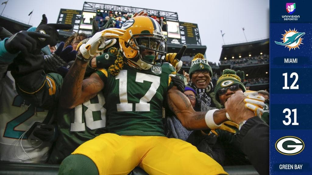 <b>Miami 12-31 Green Bay</b>. Aaron Jones corrió para 145 yardas y anotó dos touchdowns para encaminar a los Packers a una victoria sobre los Miami Dolphins en Lambeau Field.