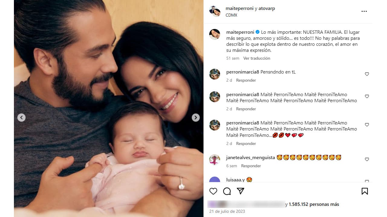 Maite Perroni, Andrés Tovar y su hija Lía.