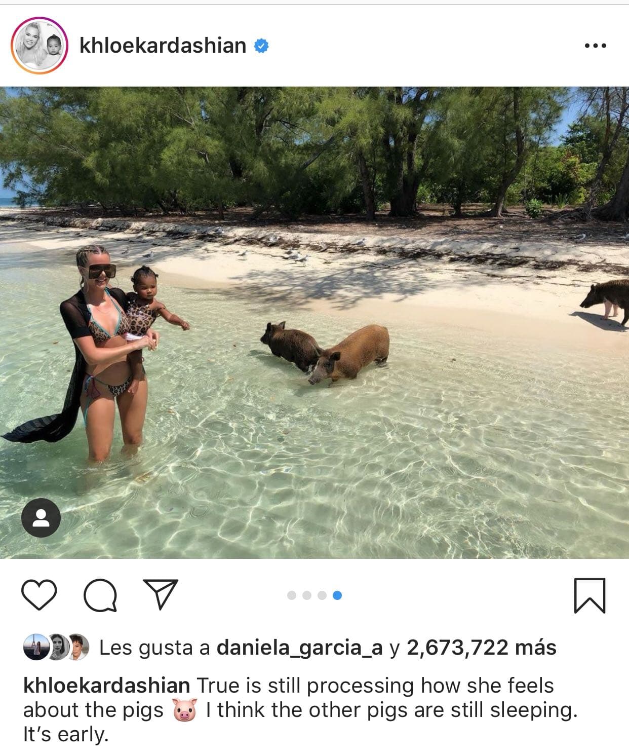 Tanto Khloé como Kim Kardashian han publicado algunos de los momentos que vivieron en las Bahamas, como fue la visita a la playa en la que nadan con los cerdos.