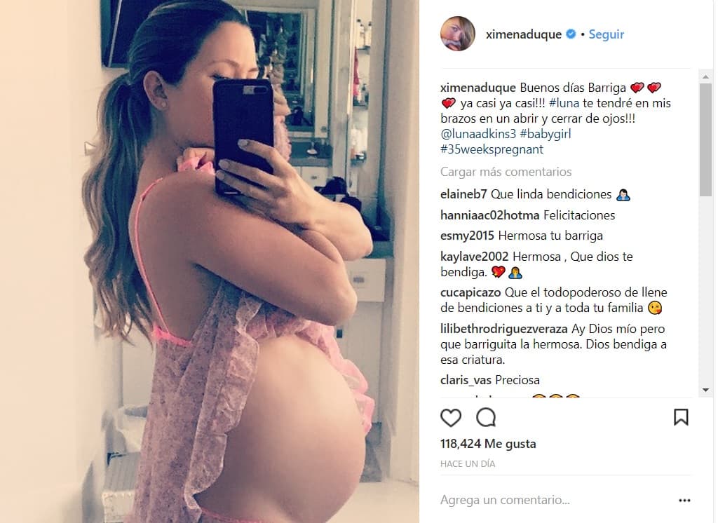 Así fue como Ximena Duque presumió su hermosa pancita a 35 semanas de embarazo. La pequeña Luna está a punto de llegar al mundo.
