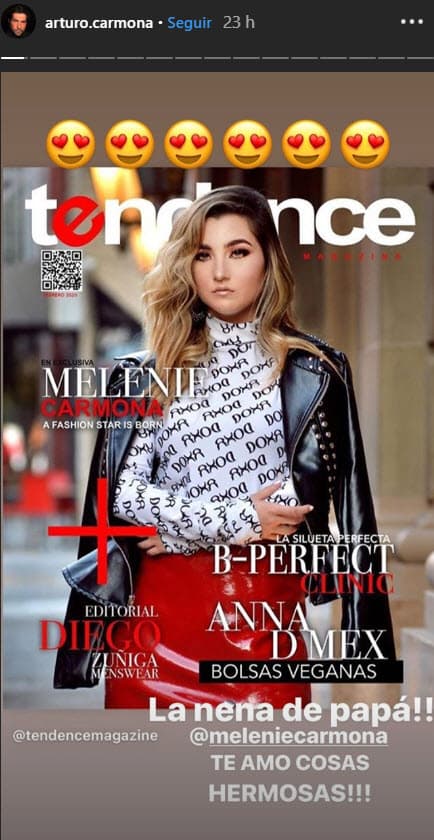 Por su parte,
<b>Arturo Carmona</b> también compartió la portada en la red social: "¡La nena de papá! Te amo. Cosas hermosas", le deseó el actor.